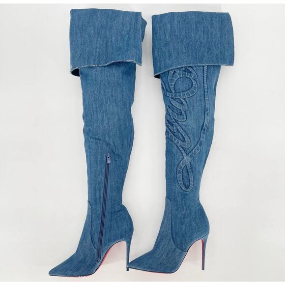 Christian Louboutin Denim Over the Knee Boots - Picture 7 of 15